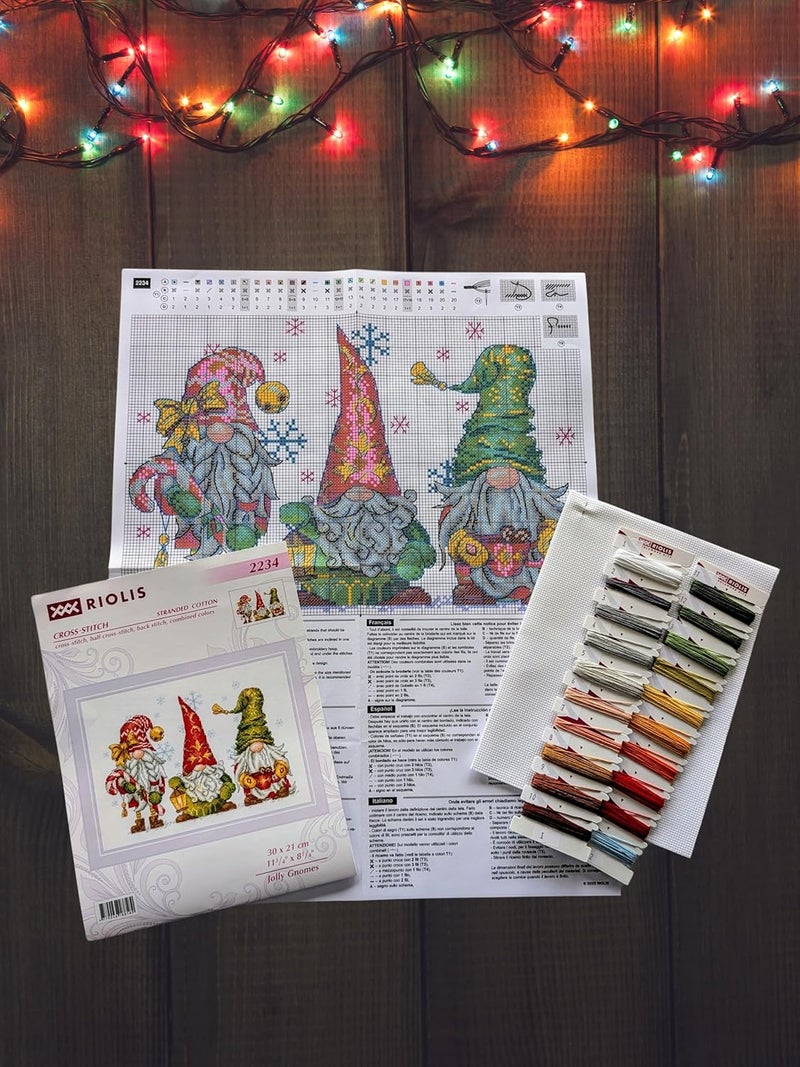 Riolis - Jolly Gnomes 2234, Christmas Cross Stitch Kits 11¾"x8¼, Cross Stitch Kits for Beginners & Advanced, Cross Stitching for Adults, Counted Kits, Embroidery Kit Christmas - Image 3